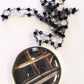 Upcycled Paper Pendant with Beaded Chain…Black Abstract