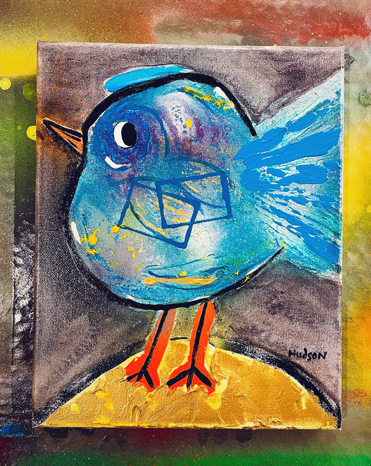 ‘Blue bird with rectangles’ by Ryan Hudson Mixed Media Painting