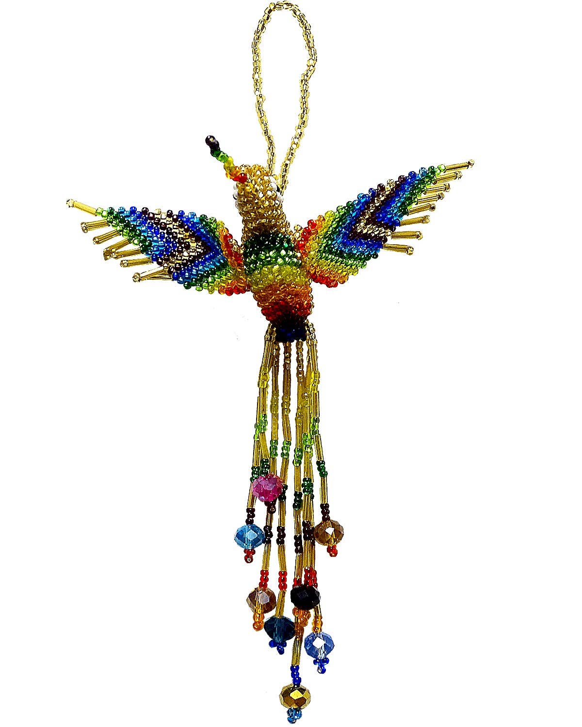 Beaded Hummingbird Figurine Seed Bead Fringe Dangle Ornament