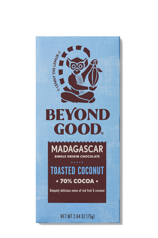 Fair Trade Organic Toasted Coconut 70% Madagascar Chocolate Bar