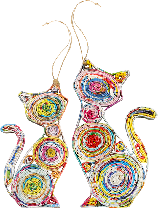 Recycled Magazine Cat Ornaments