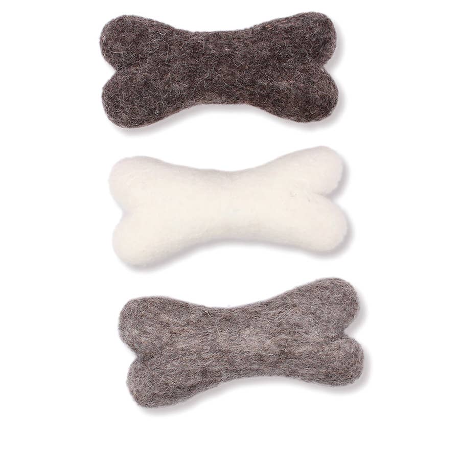 Eco Wool Dog Bones/Toys: Brown, Gray, White (Fair Trade): Light Grey / Small