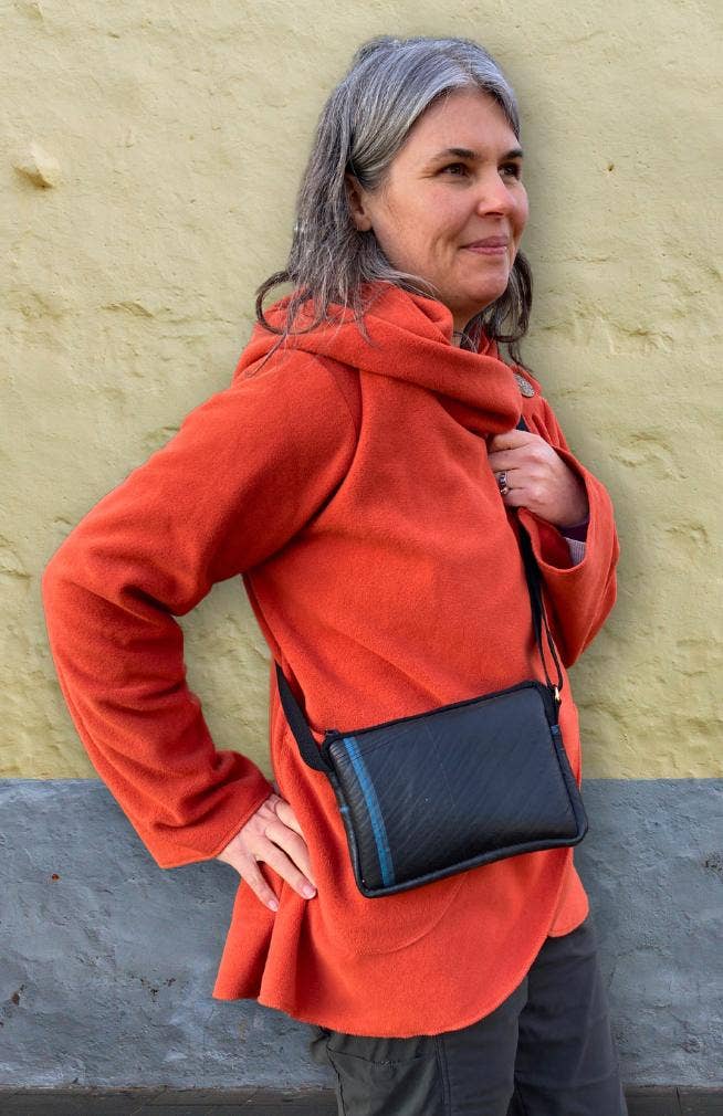 Handcrafted Small Rubber Sling Bag w Removable Strap