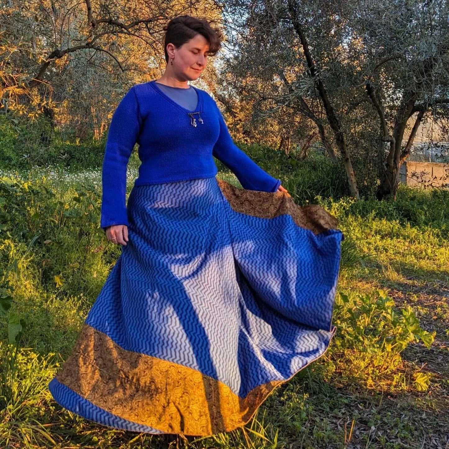 Sari Wrap Skirt: Cool Tones / Maxi / 02-12