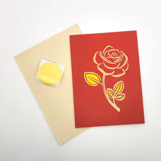 Red Rose Blossom Block Print Note Card