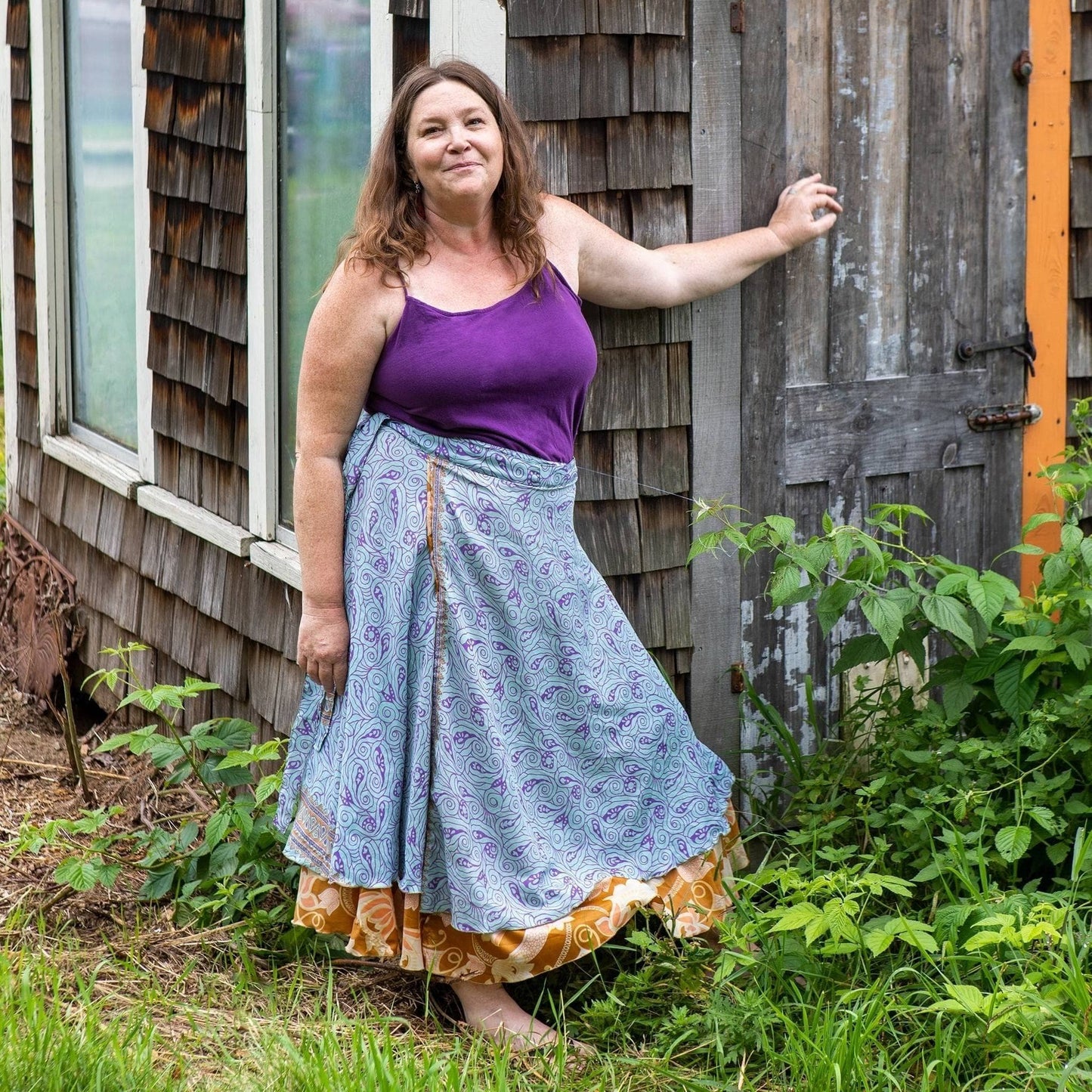 Sari Wrap Skirt: Cool Tones / Maxi / 02-12