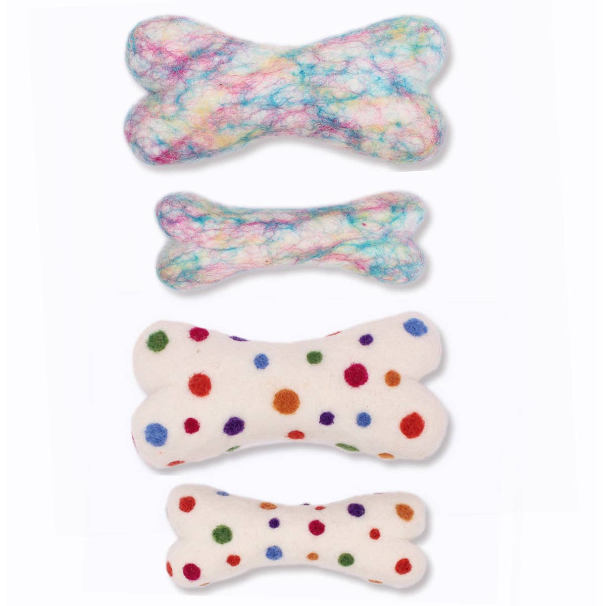 Eco Wool Dog Bones/Toys: Polka Dot & Tie-Dyed (Fair Trade): Tye-Dyed / Large