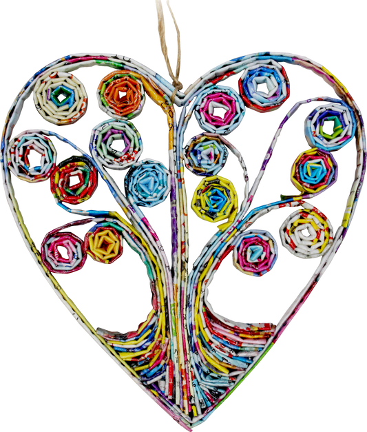 Recycled Magazine Tree of Life Heart Ornament - TLV133