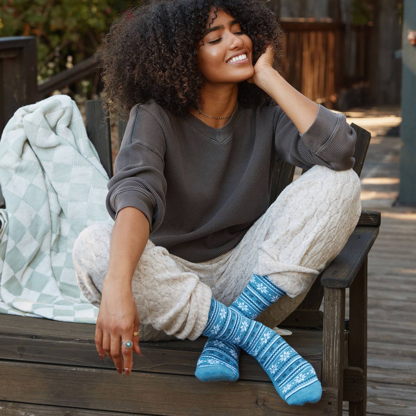 Socks that Give Water (Blue Fair Isle): Medium