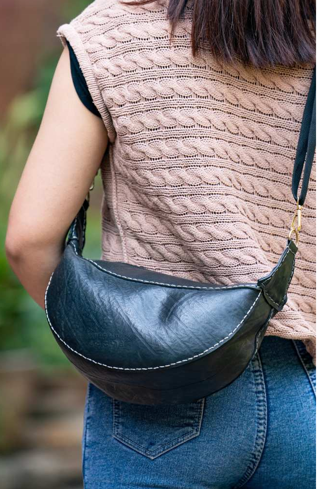 Handcrafted Recycled Rubber Crossbody Bag w Removable Strap