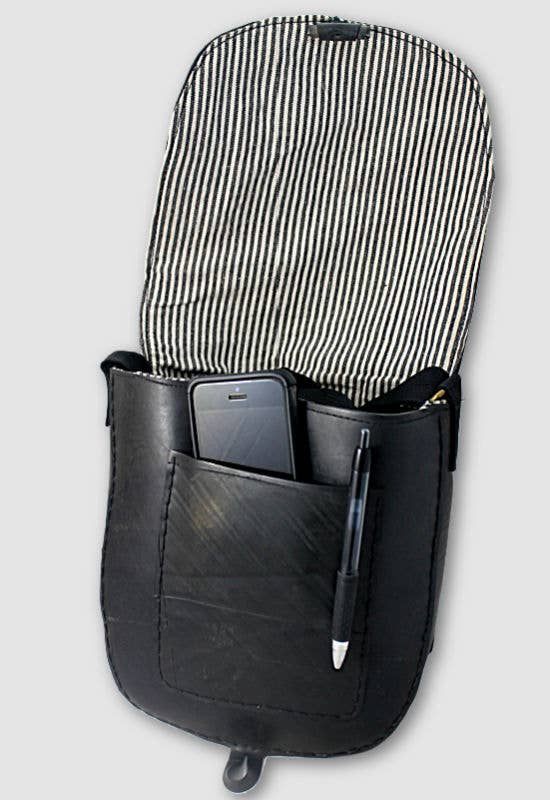 Handcrafted Recycled Rubber Crossbody Bag w Removable Strap