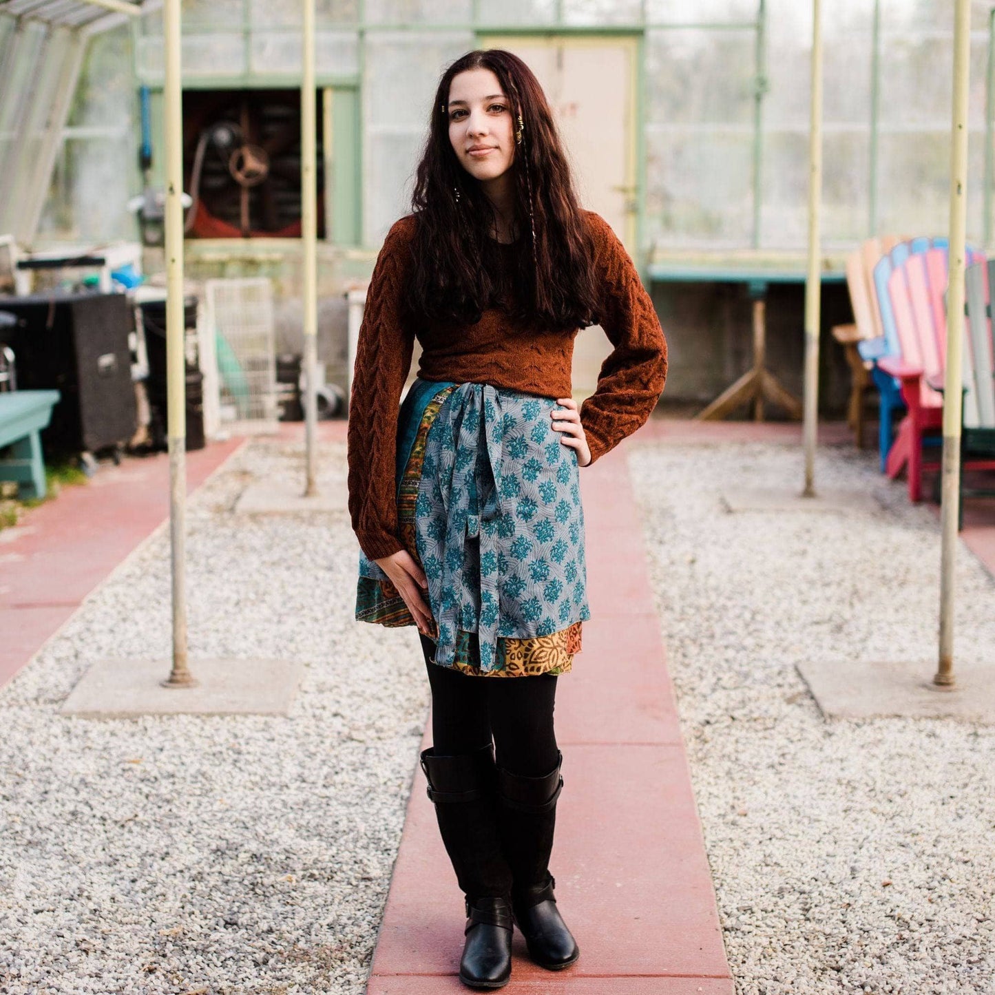 Sari Wrap Skirt: Cool Tones / Maxi / 02-12