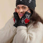 Embroidered Heart knit handwarmer, fleece lined