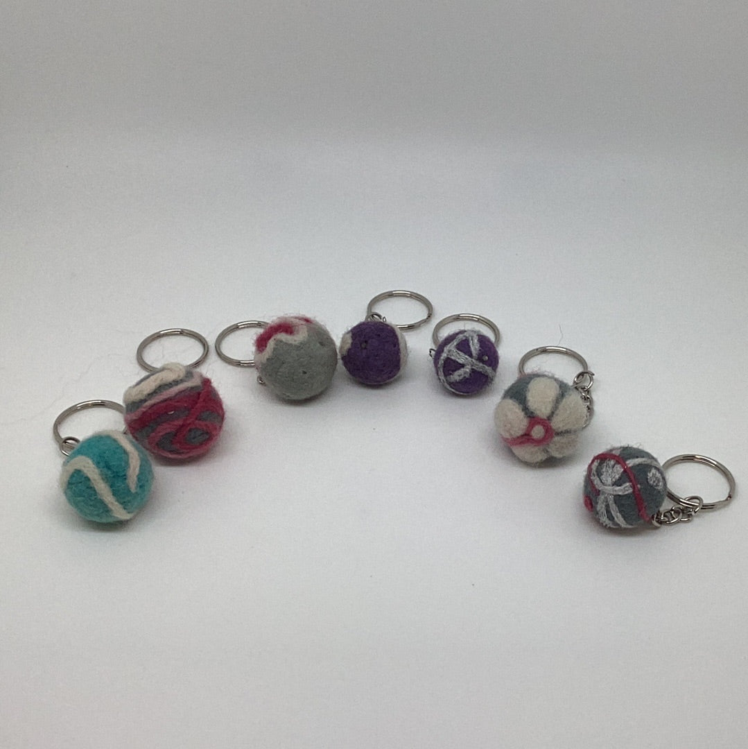 Felted wool ball keychain with designs – World Peaces