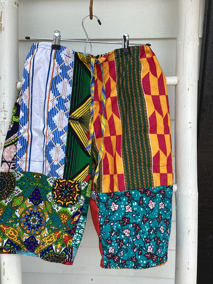 Patchwork African wax print shorts