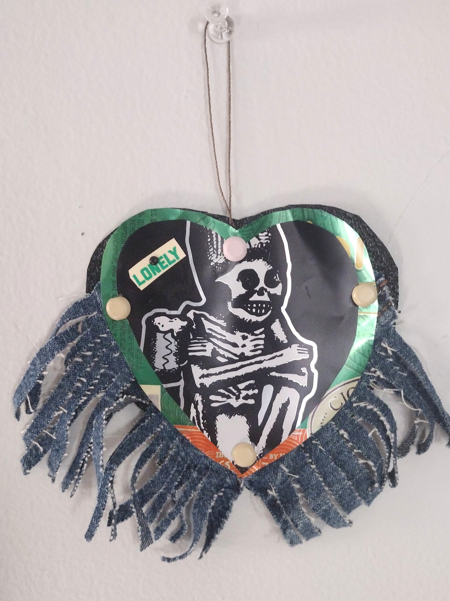 Aluminum Can Heart…Lonely Skeleton Fringed Heart