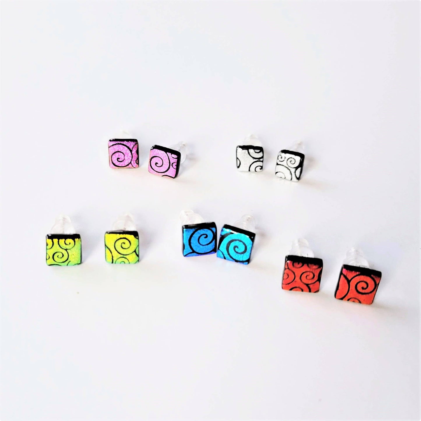 Dichroic Glass Square Stud Earring Assorted