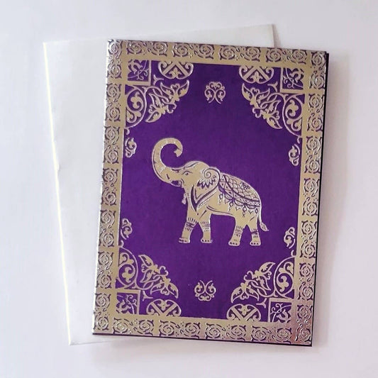 Tarjeta frustrada de elefante morado