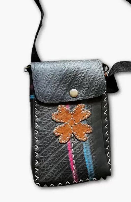 Recycled Rubber Crossbody Bag w/Leather Applique