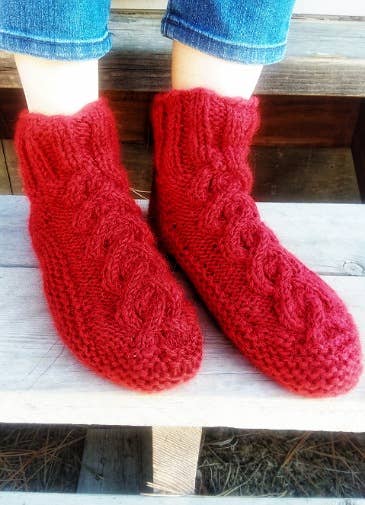 Wool Cable Knit Slippers, fleece lined