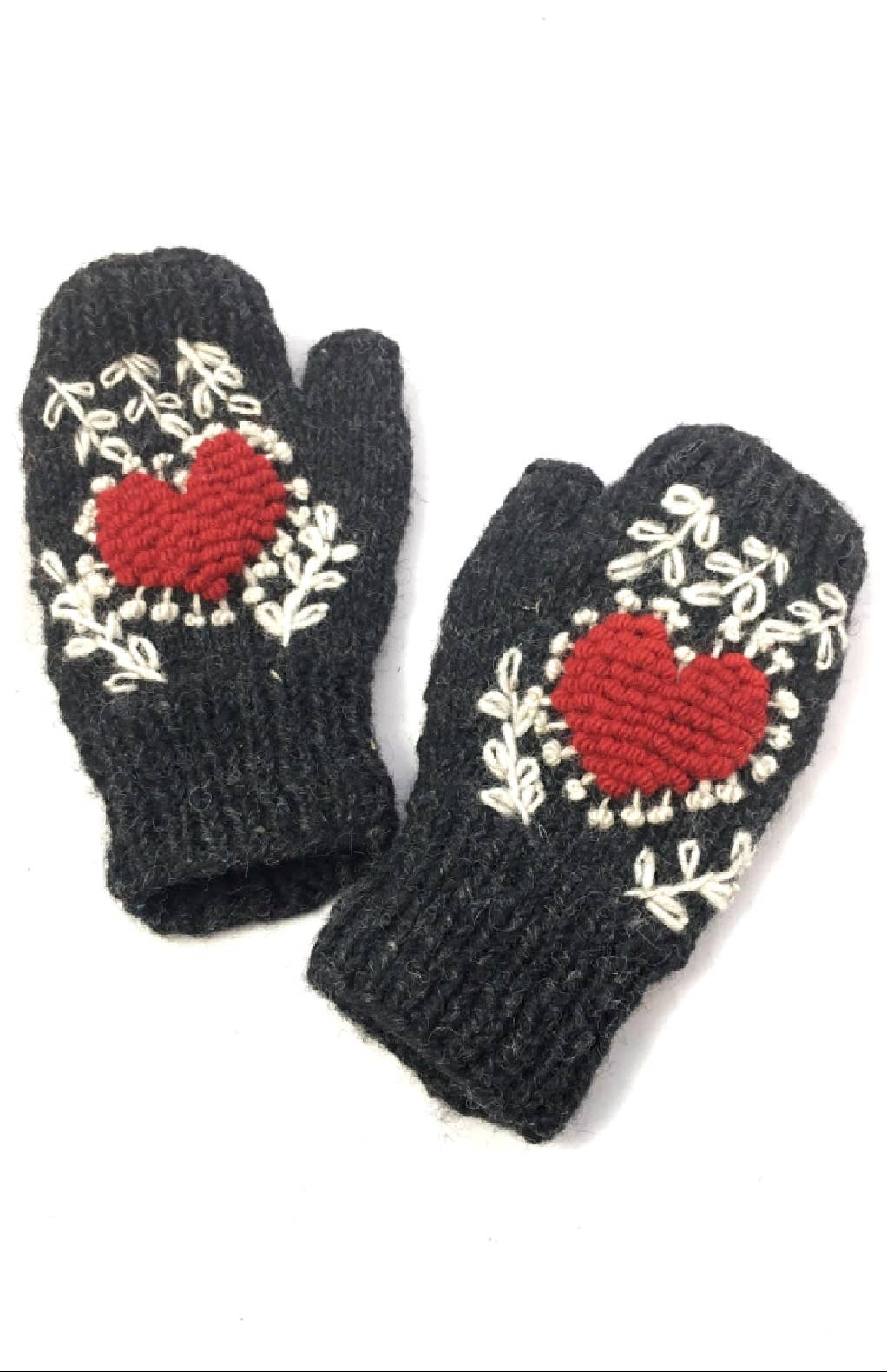 Embroidered Heart knit handwarmer, fleece lined