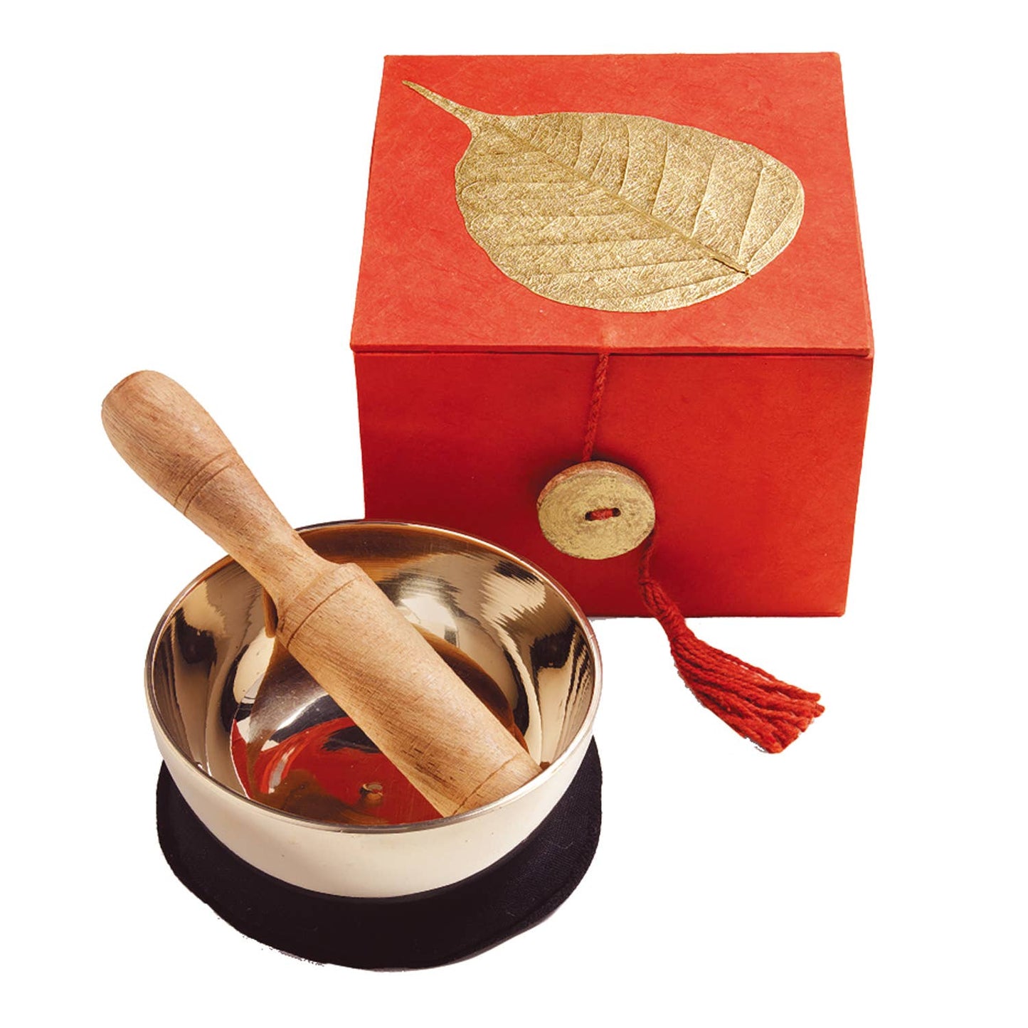 3" Gold Bodhi Red Meditation Bowl Box