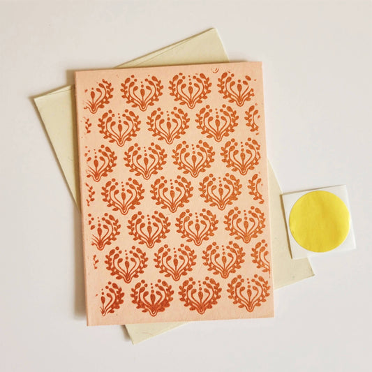 Pink Copper Foil Block Print Note Card