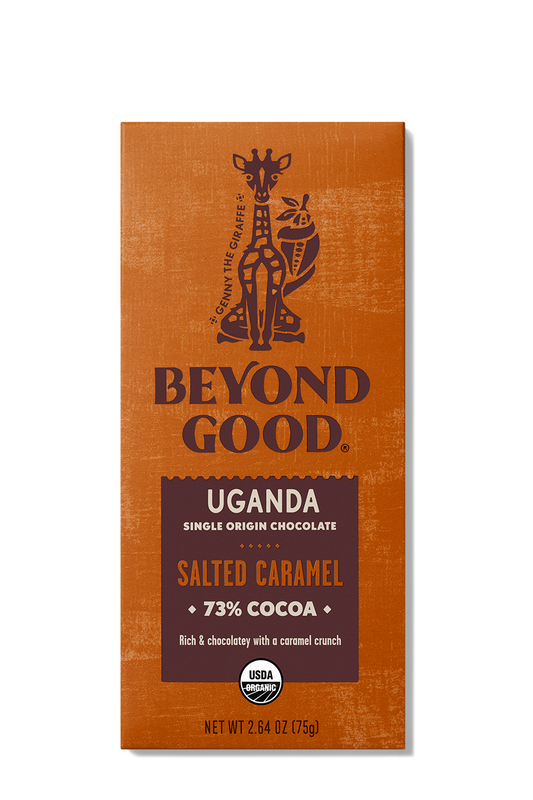 Fair Trade Organic Salted Caramel 73% Chocolate Bar