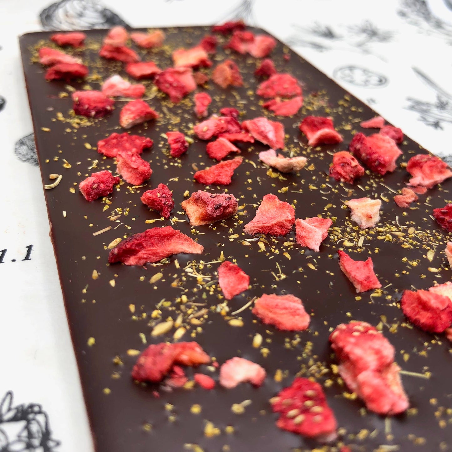 70% Organic Chocolate Bar w/ Fennel Pollen & Strawberries