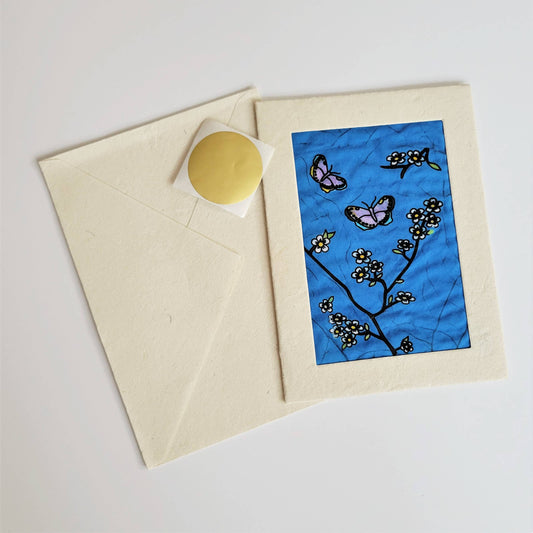 Apple Blossom with Butterflies Batik Note Card