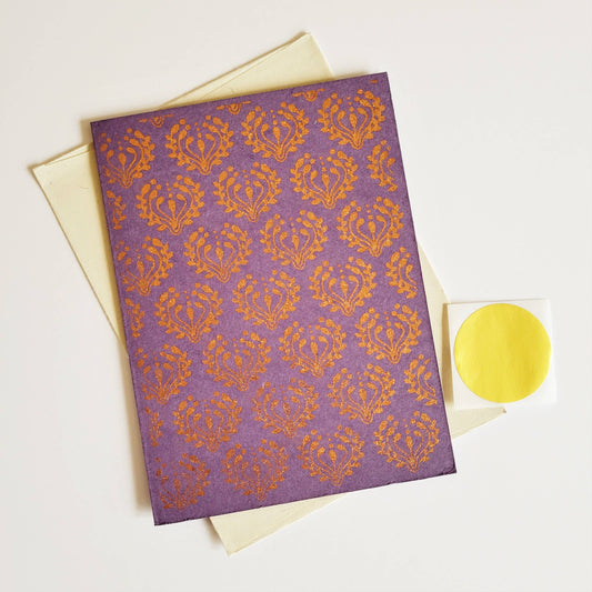 Purple Copper Foil Block Print Note Card