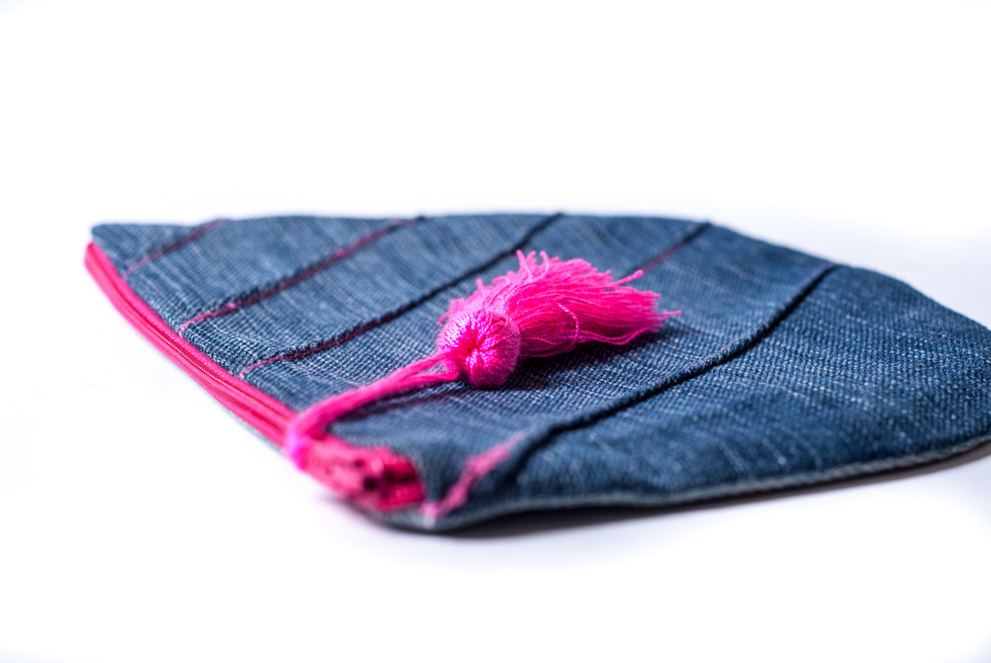 Denim Coin Purse with Pink Tassle