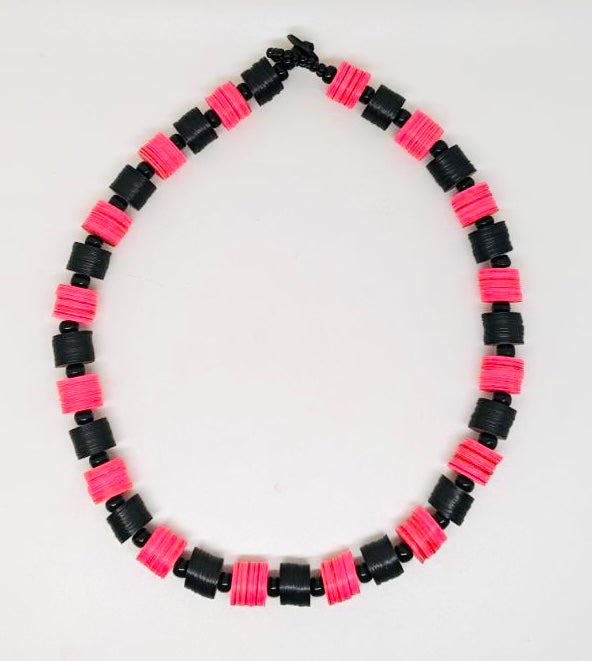 Graphic pink and black necklace