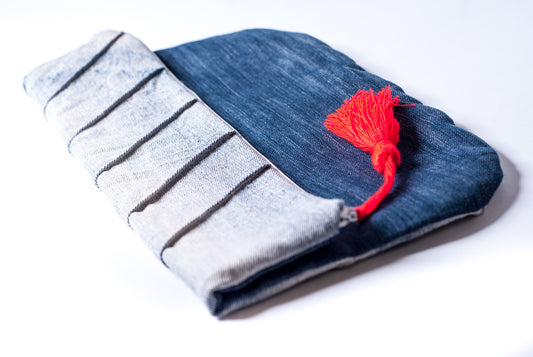 Denim clutch with seam details