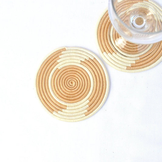 Hand Woven Coasters Tea & Natural White