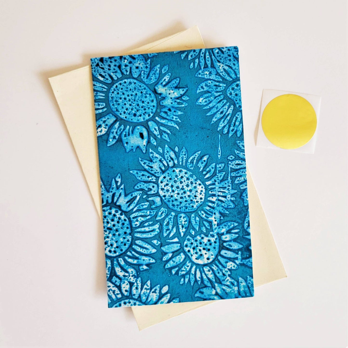 Turquoise Sunflower Batik Note Card