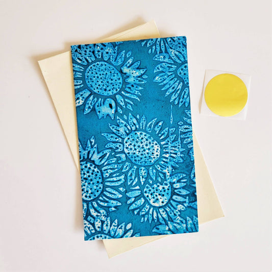 Turquoise Sunflower Batik Note Card