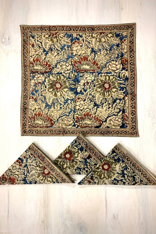 Rose & Navy Kalamkari Napkin Set