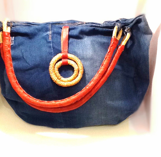 Denim Bag with Bolga Handles