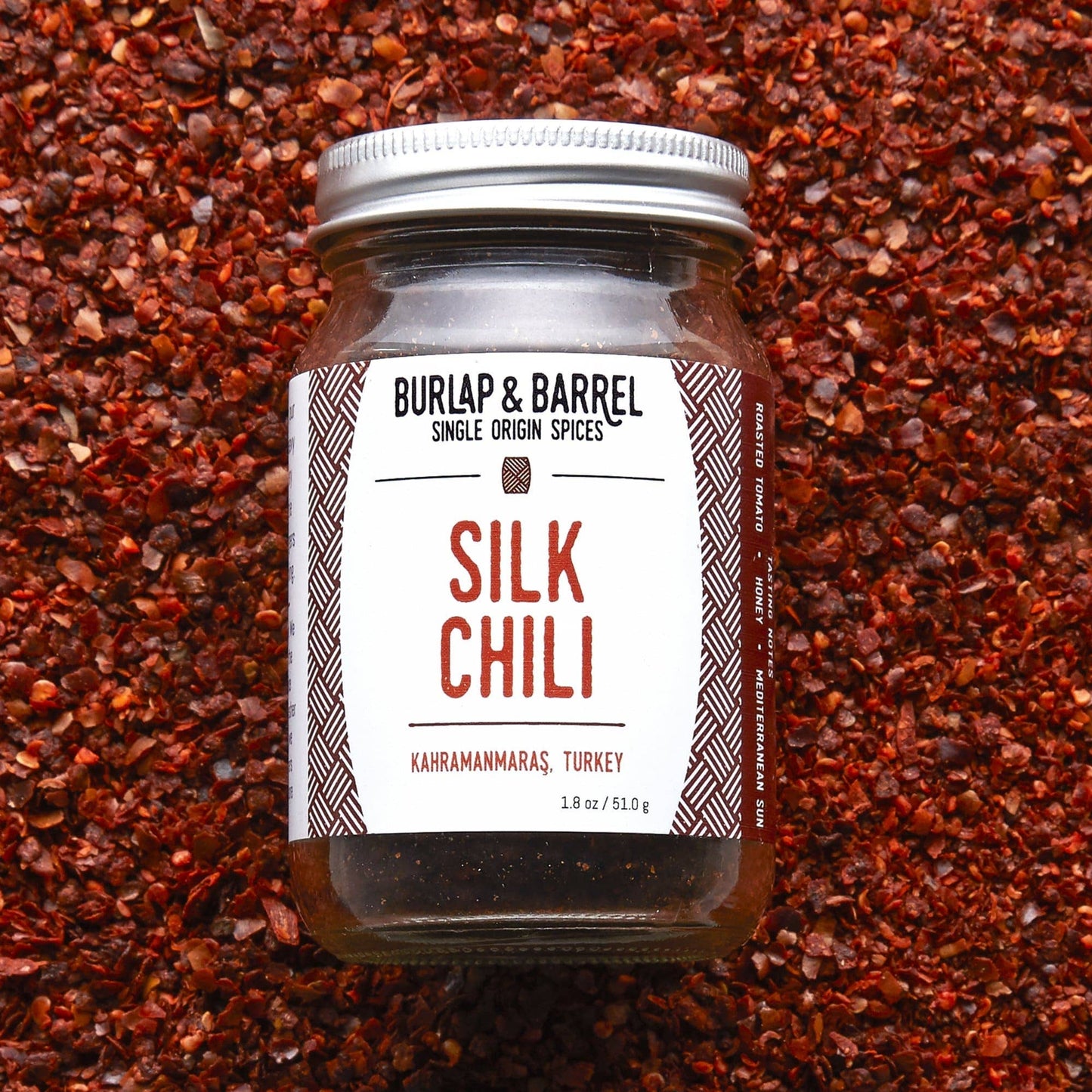 Silk Chili Flakes (Aleppo Pepper) - Single Origin Spice: 1.8 oz glass jar