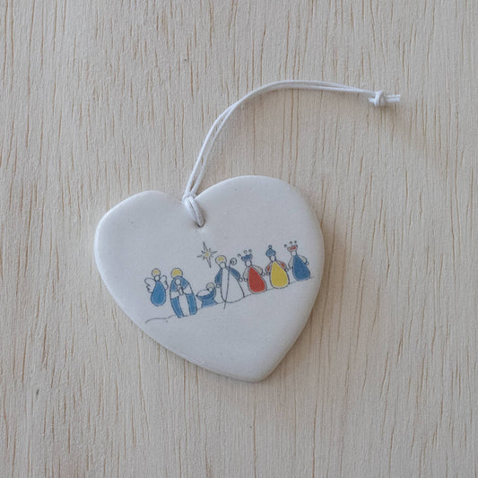 Heart Nativity Ornament, Ceramic