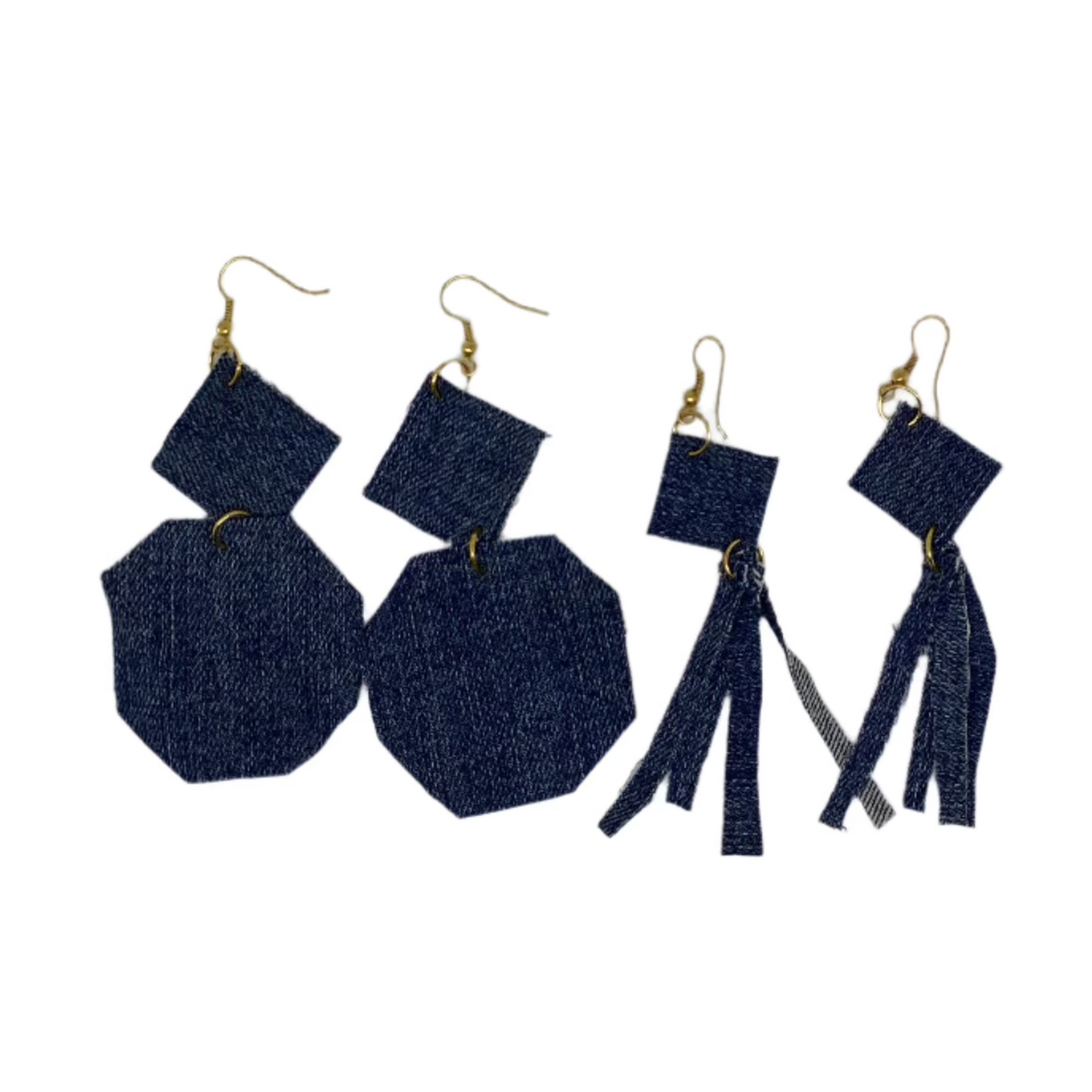 upcycled denim earrings with brass hooks