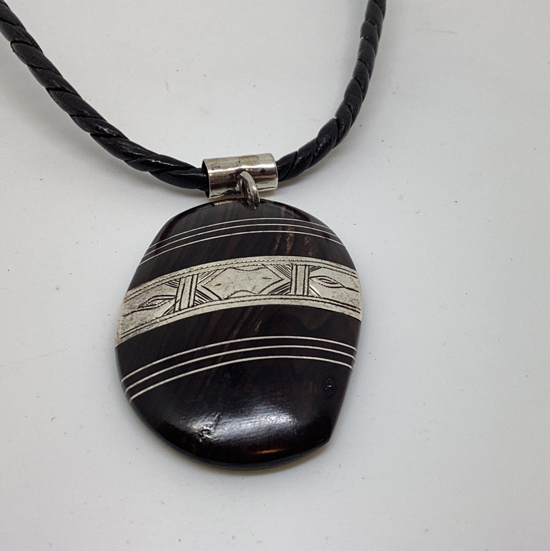 Tuareg ebony large pendant necklace