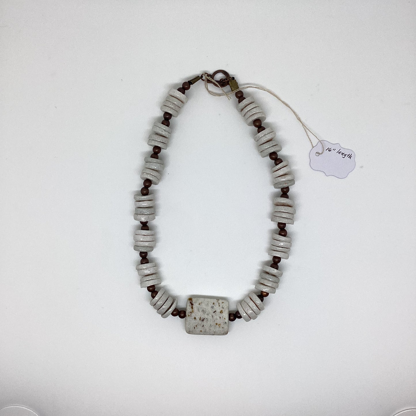 White recycled glass necklace